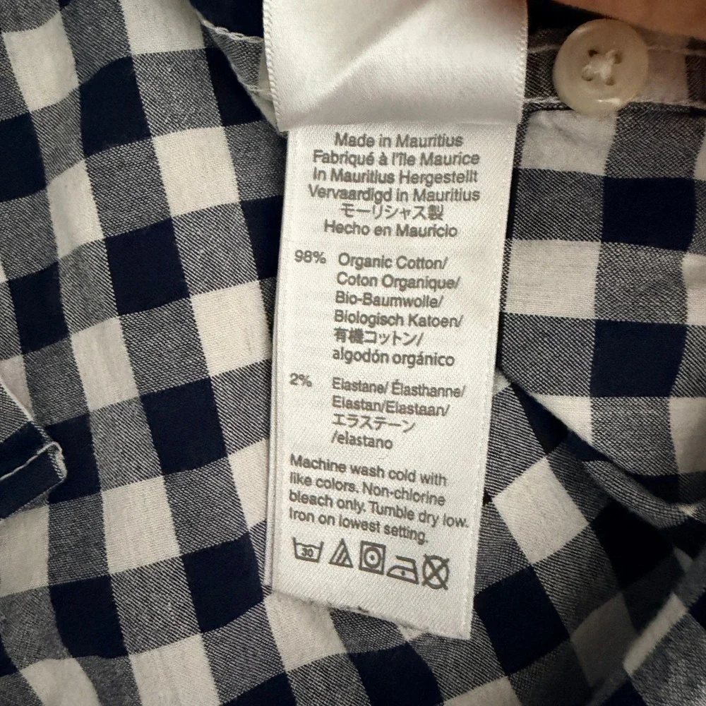 J. Crew Secret Wash Stretch Shirt Button Down Mens L Navy Gingham Organic Cotton